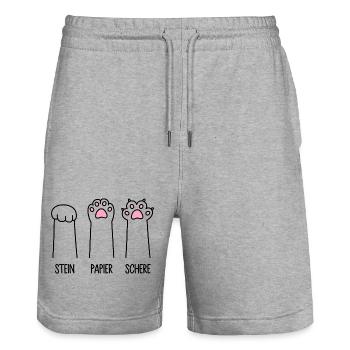 Stein Papier Schere Katze Pfote Spiel Katzenpfoten - Stanley/Stella Unisex Bio Joggingshorts Trainer  - Grau meliert - Vorne - Nik (191cm) & Marisol (170cm)