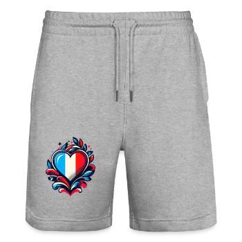 Coeur drapeau Français - Short de jogging bio TRAINER Stanley/Stella unisexe - gris chiné - Devant - Nik (191cm) & Marisol (170cm)