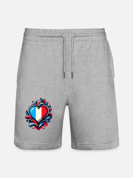 Heart French Flag - Stanley/Stella Trainer Unisex Organic Jogging Shorts - heather grey