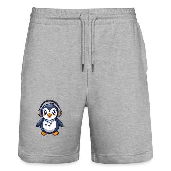 Pinguin Lustige Zeichentrickfigur Kopfhörermusik - Stanley/Stella Unisex Bio Joggingshorts Trainer  - Grau meliert - Vorne - Nik (191cm) & Marisol (170cm)