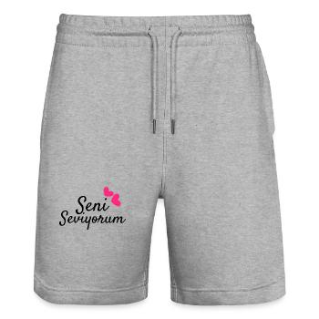 Seni Seviyorum Türkisch Geschenkidee - Stanley/Stella Unisex Bio Joggingshorts Trainer  - Grau meliert - Vorne - Nik (191cm) & Marisol (170cm)