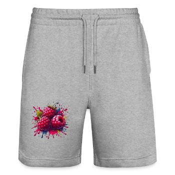 Himbeeren-Farbexplosion - Stanley/Stella Unisex Bio Joggingshorts Trainer  - Grau meliert - Vorne - Nik (191cm) & Marisol (170cm)