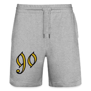90. 90 ANS. 90e ANNIVERSAIRE. ANNIVERSAIRE 90 ANS. - Short de jogging bio TRAINER Stanley/Stella unisexe - gris chiné - Devant - Nik (191cm) & Marisol (170cm)