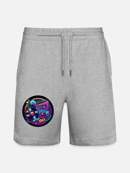 Retro 90s Logo - Stanley/Stella Trainer Unisex Organic Jogging Shorts - heather grey
