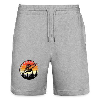 Retro Forest Chainsaw Sunset - Stanley/Stella Trainer Unisex Organic Jogging Shorts - heather grey - Front - Nik (191cm) & Marisol (170cm)