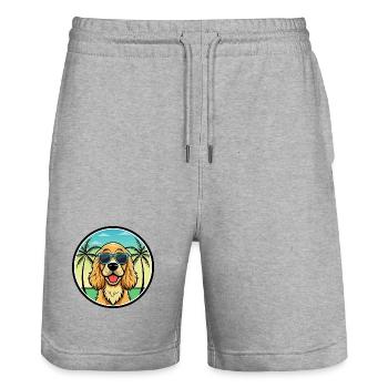 Englischer Cocker Spaniel Hunderasse Cartoon Beach - Stanley/Stella Unisex Bio Joggingshorts Trainer  - Grau meliert - Vorne - Nik (191cm) & Marisol (170cm)
