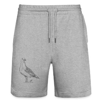 Colombe Vintage – Croquis d’oiseau dessiné à la main - Short de jogging bio TRAINER Stanley/Stella unisexe - gris chiné - Devant - Nik (191cm) & Marisol (170cm)