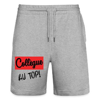 COLLEGUE. DEPART. RETRAITE. EMPLOI. HUMOUR - Short de jogging bio TRAINER Stanley/Stella unisexe - gris chiné - Devant - Nik (191cm) & Marisol (170cm)