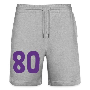80. 80 YEARS. 80th ANNIVERSARY. 80TH BIRTHDAY. - Stanley/Stella Trainer Unisex Organic Jogging Shorts - heather grey - Front - Nik (191cm) & Marisol (170cm)
