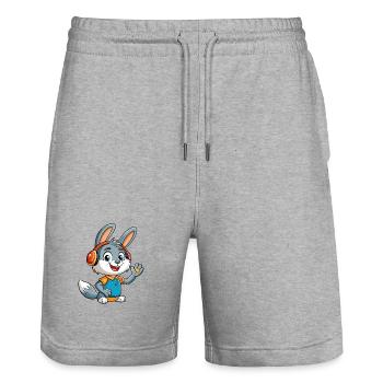Kaninchen Lustige Cartoon Figur Kopfhörer Musik - Stanley/Stella Unisex Bio Joggingshorts Trainer  - Grau meliert - Vorne - Nik (191cm) & Marisol (170cm)