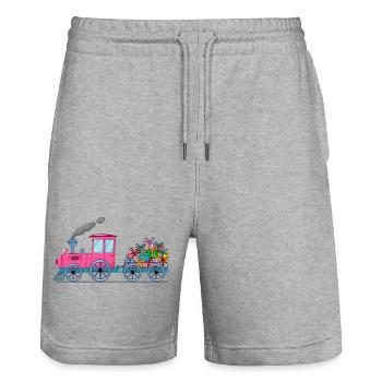 Children's train railway with trailer pink - Stanley/Stella Trainer Unisex Organic Jogging Shorts - heather grey - Front - Nik (191cm) & Marisol (170cm)