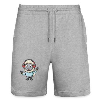 Schaf Lustige Zeichentrickfigur Kopfhörer Musik - Stanley/Stella Unisex Bio Joggingshorts Trainer  - Grau meliert - Vorne - Nik (191cm) & Marisol (170cm)