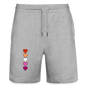 Lesbian Lesbian Hearts - Stanley/Stella Trainer Unisex Organic Jogging Shorts - heather grey - Front - Nik (191cm) & Marisol (170cm)
