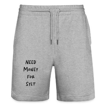 NEED MONEY FOR SYLT - Stanley/Stella Unisex Bio Joggingshorts Trainer  - Grau meliert - Vorne - Nik (191cm) & Marisol (170cm)