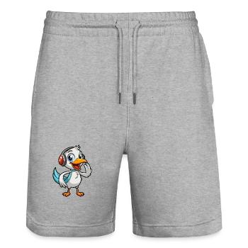 Pelican Funny Cartoon Character Musique de casque - Short de jogging bio TRAINER Stanley/Stella unisexe - gris chiné - Devant - Nik (191cm) & Marisol (170cm)