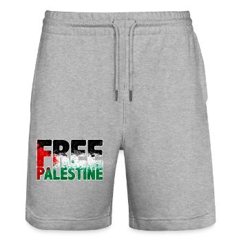 free Palestine - Stanley/Stella Trainer Unisex Organic Jogging Shorts - heather grey - Front - Nik (191cm) & Marisol (170cm)