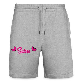 SUISSE. HUMOUR. PAYS. DRAPEAU. GENEVE. LAUSANNE - Short de jogging bio TRAINER Stanley/Stella unisexe - gris chiné - Devant - Nik (191cm) & Marisol (170cm)