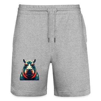 Nilpferd Cartoon Figur Buntes Haustier Tier - Stanley/Stella Unisex Bio Joggingshorts Trainer  - Grau meliert - Vorne - Nik (191cm) & Marisol (170cm)