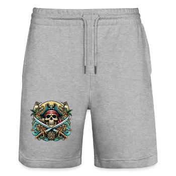 Pirate Logo - Stanley/Stella Trainer Unisex Organic Jogging Shorts - heather grey - Front - Nik (191cm) & Marisol (170cm)
