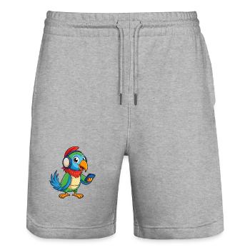 Parrot Funny Cartoon Character Headphone Music - Stanley/Stella Trainer Unisex Organic Jogging Shorts - heather grey - Front - Nik (191cm) & Marisol (170cm)