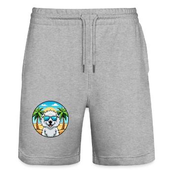 Kuvasz Ungarische Hunderasse Cartoon Sonnenbrille Strand - Stanley/Stella Unisex Bio Joggingshorts Trainer  - Grau meliert - Vorne - Nik (191cm) & Marisol (170cm)
