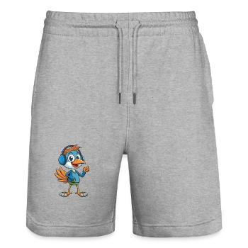 Ostrich Funny Cartoon Character Headphone Music - Stanley/Stella Trainer Unisex Organic Jogging Shorts - heather grey - Front - Nik (191cm) & Marisol (170cm)