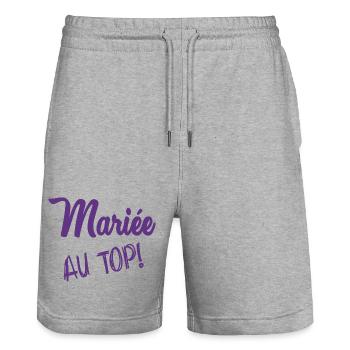 HOCHZEIT. ZUKÜNFTIGE BRAUT. Junggesellinnenabschied - Stanley/Stella Unisex Bio Joggingshorts Trainer  - Grau meliert - Vorne - Nik (191cm) & Marisol (170cm)