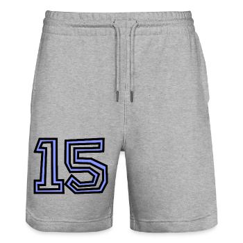 15. 15 YEARS. 15th ANNIVERSARY. 15 YEAR ANNIVERSARY. - Stanley/Stella Trainer Unisex Organic Jogging Shorts - heather grey - Front - Nik (191cm) & Marisol (170cm)
