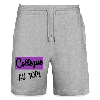 RUHESTAND. RUHESTAND. PENSIONIERT. RUHESTAND - Stanley/Stella Unisex Bio Joggingshorts Trainer  - Grau meliert - Vorne - Nik (191cm) & Marisol (170cm)