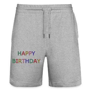 HAPPY BIRTHDAY - Short de jogging bio TRAINER Stanley/Stella unisexe - gris chiné - Devant - Nik (191cm) & Marisol (170cm)