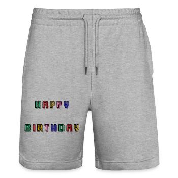 HAPPY BIRTHDAY - Short de jogging bio TRAINER Stanley/Stella unisexe - gris chiné - Devant - Nik (191cm) & Marisol (170cm)