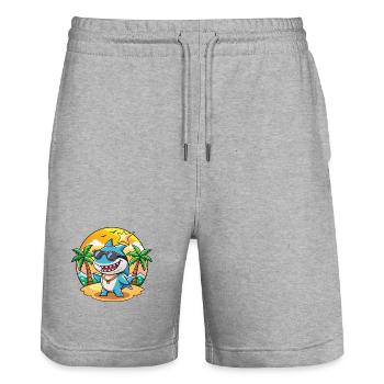 Shark Funny Cartoon Summer Beach Sunglasses - Stanley/Stella Trainer Unisex Organic Jogging Shorts - heather grey - Front - Nik (191cm) & Marisol (170cm)