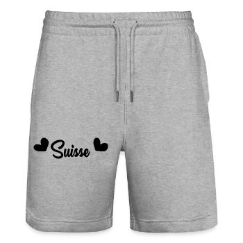 SUISSE. HUMOUR. PAYS. DRAPEAU. GENEVE. LAUSANNE - Short de jogging bio TRAINER Stanley/Stella unisexe - gris chiné - Devant - Nik (191cm) & Marisol (170cm)