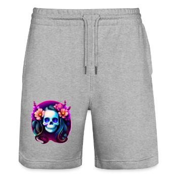 Dame du Crâne Mystique aux Fleurs – Néon Gothique - Short de jogging bio TRAINER Stanley/Stella unisexe - gris chiné - Devant - Nik (191cm) & Marisol (170cm)