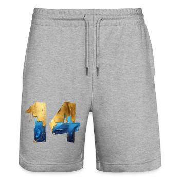 NO. 14 NUMBER 14 COOL 14TH BIRTHDAY - Stanley/Stella Trainer Unisex Organic Jogging Shorts - heather grey - Front - Nik (191cm) & Marisol (170cm)