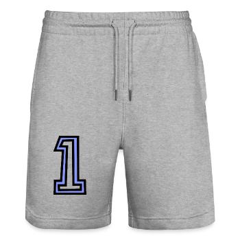 1. 1 JAHR. 1. JAHRESTAG. 1 JAHR GEBURTSTAG - Stanley/Stella Unisex Bio Joggingshorts Trainer  - Grau meliert - Vorne - Nik (191cm) & Marisol (170cm)