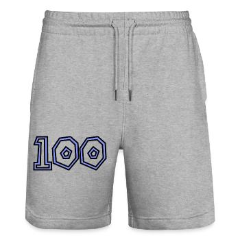 100. 100 YEARS. 100th ANNIVERSARY. 100 BIRTHDAY - Stanley/Stella Trainer Unisex Organic Jogging Shorts - heather grey - Front - Nik (191cm) & Marisol (170cm)