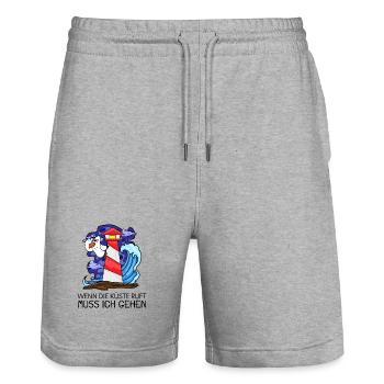 Wenn die Küste ruft Nordsee Leuchtturm - Stanley/Stella Unisex Bio Joggingshorts Trainer  - Grau meliert - Vorne - Nik (191cm) & Marisol (170cm)