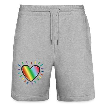 Rainbow Heart Pride Emblem - Stanley/Stella Trainer Unisex Organic Jogging Shorts - heather grey - Front - Nik (191cm) & Marisol (170cm)