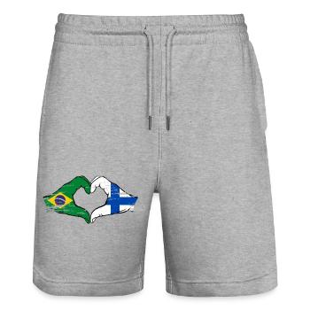 Brazil Finland Flag Hands Heart Shape Used - Stanley/Stella Trainer Unisex Organic Jogging Shorts - heather grey - Front - Nik (191cm) & Marisol (170cm)