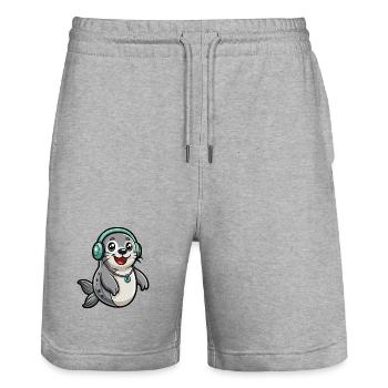 Seal Funny Cartoon Character Musique de casque - Short de jogging bio TRAINER Stanley/Stella unisexe - gris chiné - Devant - Nik (191cm) & Marisol (170cm)