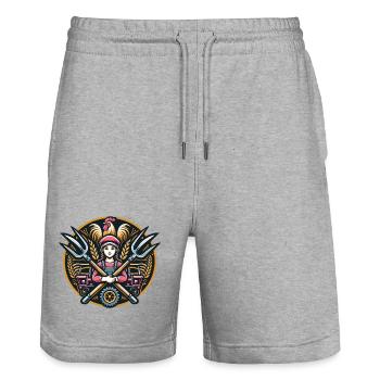 Fille du village logo - Short de jogging bio TRAINER Stanley/Stella unisexe - gris chiné - Devant - Nik (191cm) & Marisol (170cm)