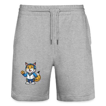 Luchs Lustige Zeichentrickfigur Kopfhörermusik - Stanley/Stella Unisex Bio Joggingshorts Trainer  - Grau meliert - Vorne - Nik (191cm) & Marisol (170cm)