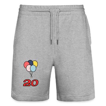 20. 20 YEARS. 20th ANNIVERSARY. 20 YEARS ANNIVERSARY. - Stanley/Stella Trainer Unisex Organic Jogging Shorts - heather grey - Front - Nik (191cm) & Marisol (170cm)