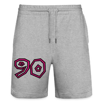 90. 90 YEARS. 90TH ANNIVERSARY. 90TH ANNIVERSARY. - Stanley/Stella Trainer Unisex Organic Jogging Shorts - heather grey - Front - Nik (191cm) & Marisol (170cm)