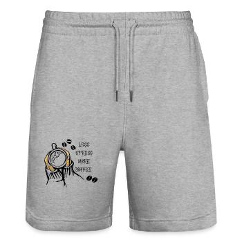 Weniger Stress Mehr Kaffee - Stanley/Stella Unisex Bio Joggingshorts Trainer  - Grau meliert - Vorne - Nik (191cm) & Marisol (170cm)