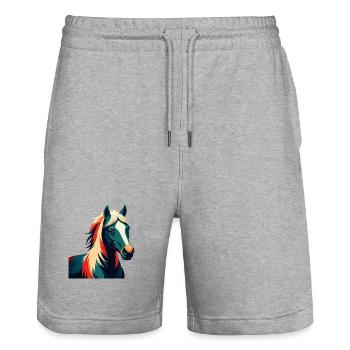 Pony Cartoon Figur Buntes Haustier Tier - Stanley/Stella Unisex Bio Joggingshorts Trainer  - Grau meliert - Vorne - Nik (191cm) & Marisol (170cm)