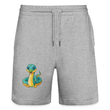 Anaconda Niedliche Maskottchen Zeichentrickfigur Kawaii - Stanley/Stella Unisex Bio Joggingshorts Trainer  - Grau meliert - Vorne - Nik (191cm) & Marisol (170cm)