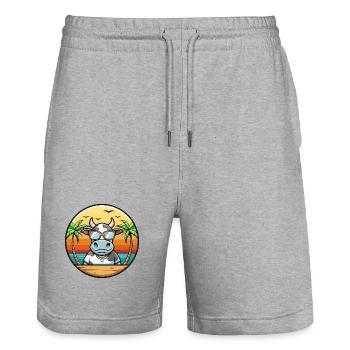 Cow Funny Cartoon Summer Beach Sunglasses Sticker - Stanley/Stella Trainer Unisex Organic Jogging Shorts - heather grey - Front - Nik (191cm) & Marisol (170cm)