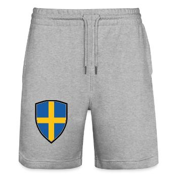 SWEDEN FLAG SHIELD - Stanley/Stella Unisex Bio Joggingshorts Trainer  - Grau meliert - Vorne - Nik (191cm) & Marisol (170cm)